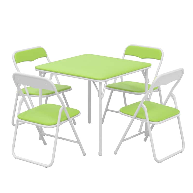 VECELO 5 Pcs Kids Folding Activity Table and Chairs Set, Portable, with Ultra Soft PU Padded Cushion, Matte Black