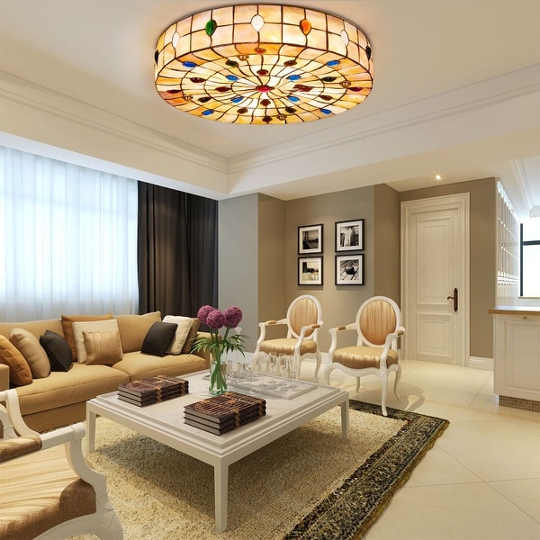 Vintage Tiffany Stained Glass Round Flush Mount Ceiling Light On Sale Bed Bath Beyond 36111448