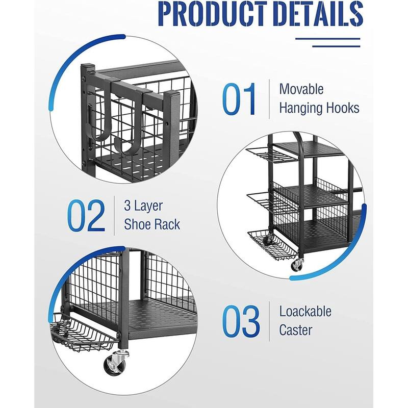 Sport Rack Golf Organzier For Garage With Extra Top Oraganizer - 16.7 in. D X 40.4 in. W X 68.2 in. H