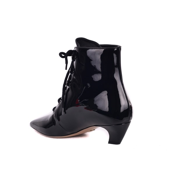 black patent leather lace up boots