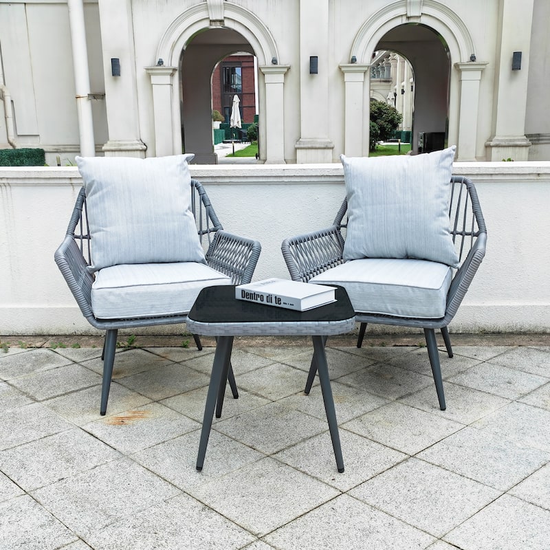 3 Piece Patio Bistro Set, Outdoor Patio Chairs with Glass Top Table
