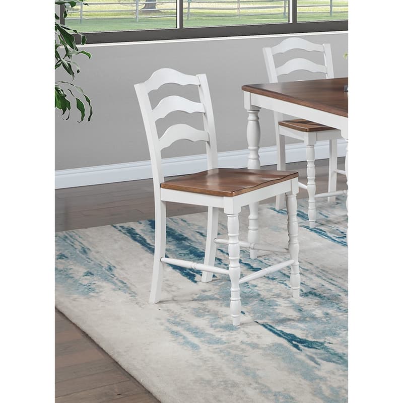 5pc Counter Height Dining Room Set Ladder Back White And Oak Finish