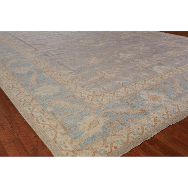 Hand Knotted Oriental 100% Wool Carpet Transitional All-Over Greys & Charcoal Oushak Area Rug - 11' 8'' X 9' 0''