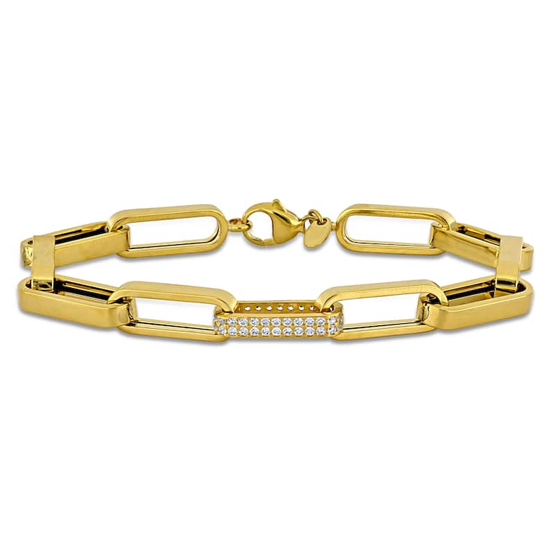 Miadora 3/5ct TGW Cubic Zirconia Paperclip Bracelet 14k Yellow Gold-7.5 in