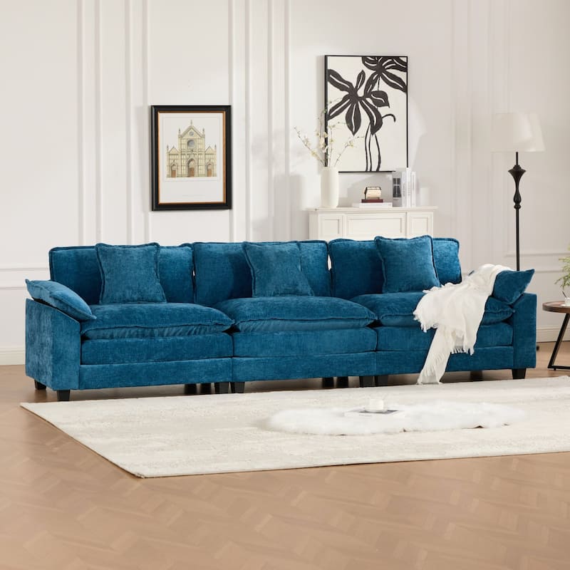 Modular Deep Seat Sectional Sofa 3 Seater Chenille Upholstered Couch