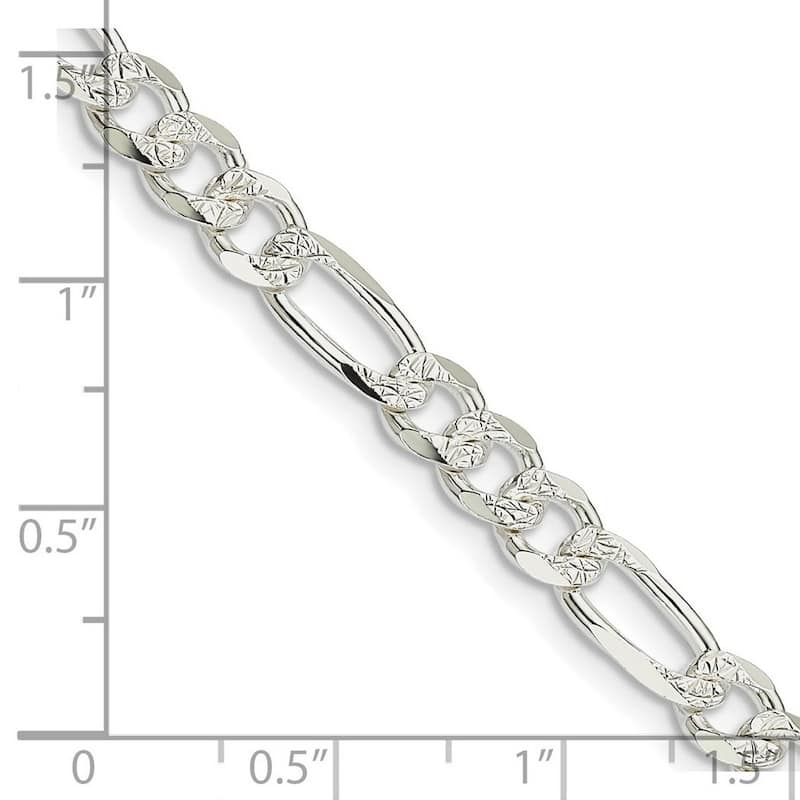 Curata 925 Sterling Silver Solid 5.5mm Pave Flat Figaro Chain for Men
