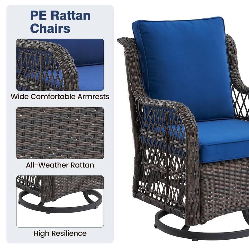 3 Piece Patio Furniture Sets Wicker Swivel Rocker Chairs