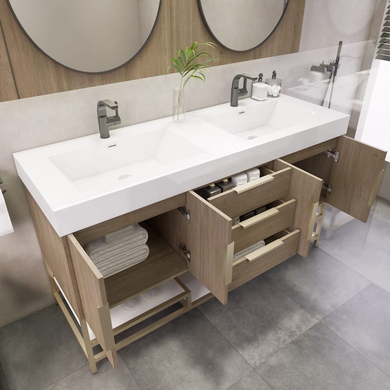 Noble 60" Free Standing Vanity with Reinforced Acrylic Double Sink - 60" Width