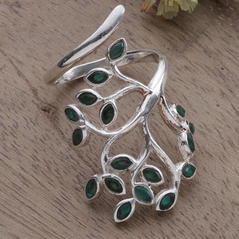 Novica Handmade Glorious Greenery Onyx Cocktail Ring