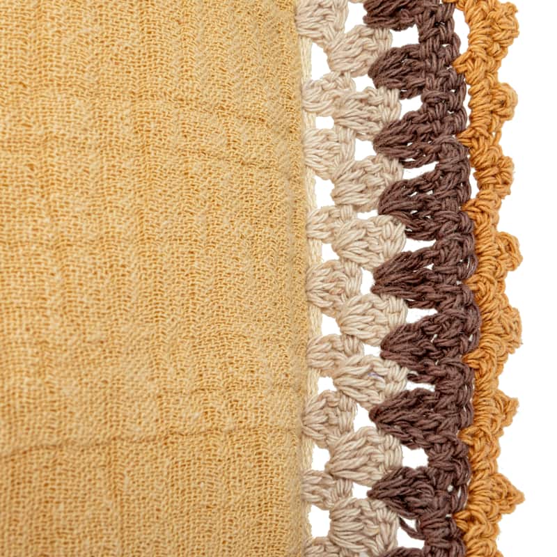 Cotton Lumbar Pillow with Crocheted Edge - 24.0"L x 14.0"W x 0.5"H