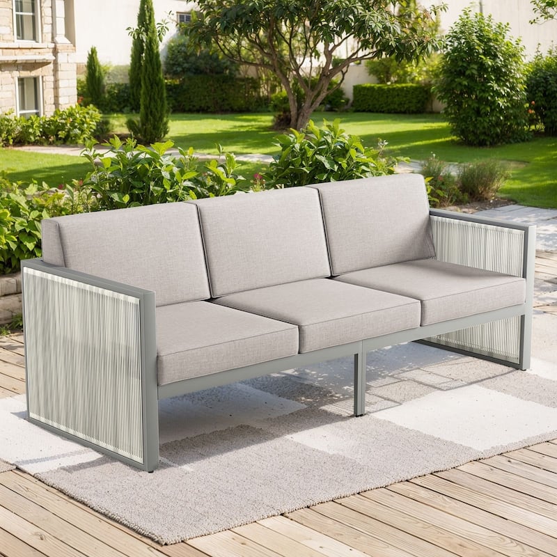 Pocassy Outdoor PE Wicker Funiture Set - Light Grey Cushion - 1PC Sofa with Cushion