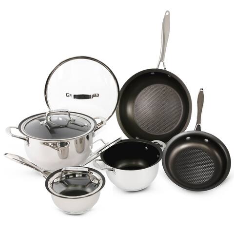 Wolfgang Puck 9-Piece Stainless Steel Cookware Set; Scratch-Resistant NonStick Coating; Includes Pots, Pans and Skillet