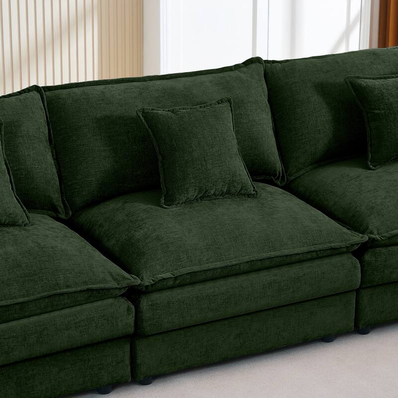 L Shape Modular Sectional Sofa Chenille Upholstered Couch wOttoman