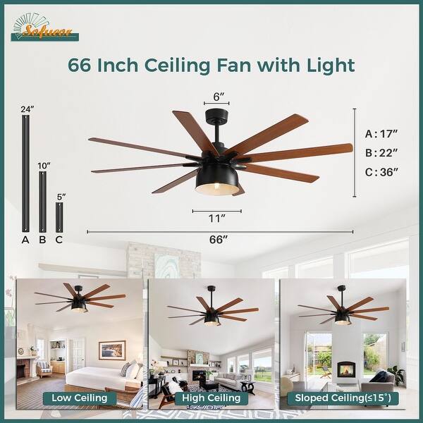 dimension image slide 4 of 5, 52/66-In Farmhouse Style Industrial Windmill Large Ceiling Fan with Light and Remote