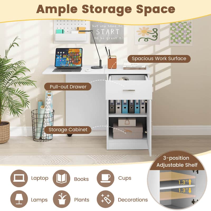 Compact Home Office Desk Folding Computer Desk w/ Storage Drawer