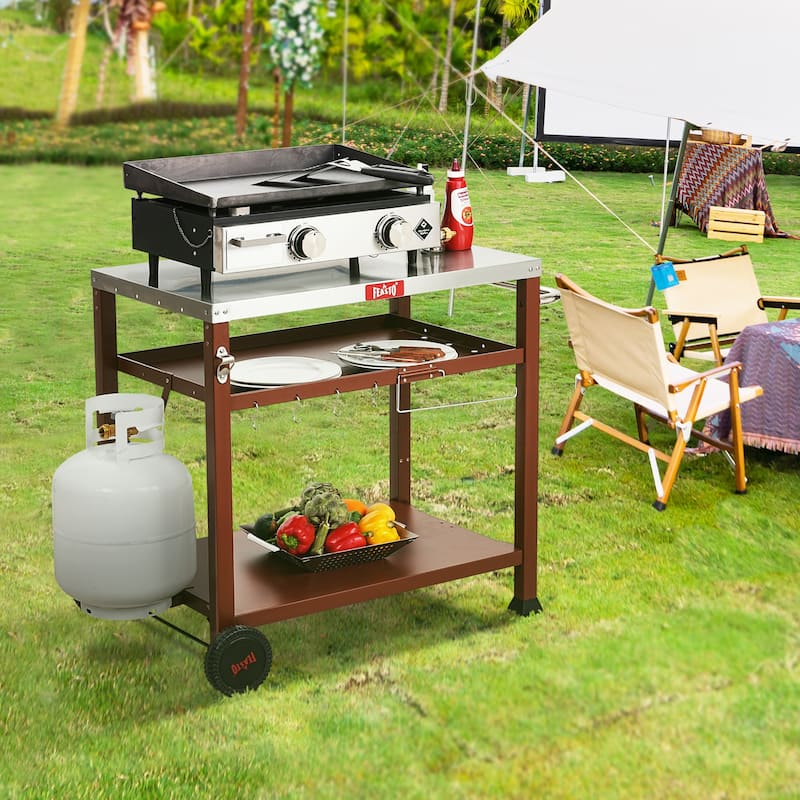 Feasto 734401B 3-Shelf Indoor Outdoor Movable Serving Cart Outdoor Kitchen Station