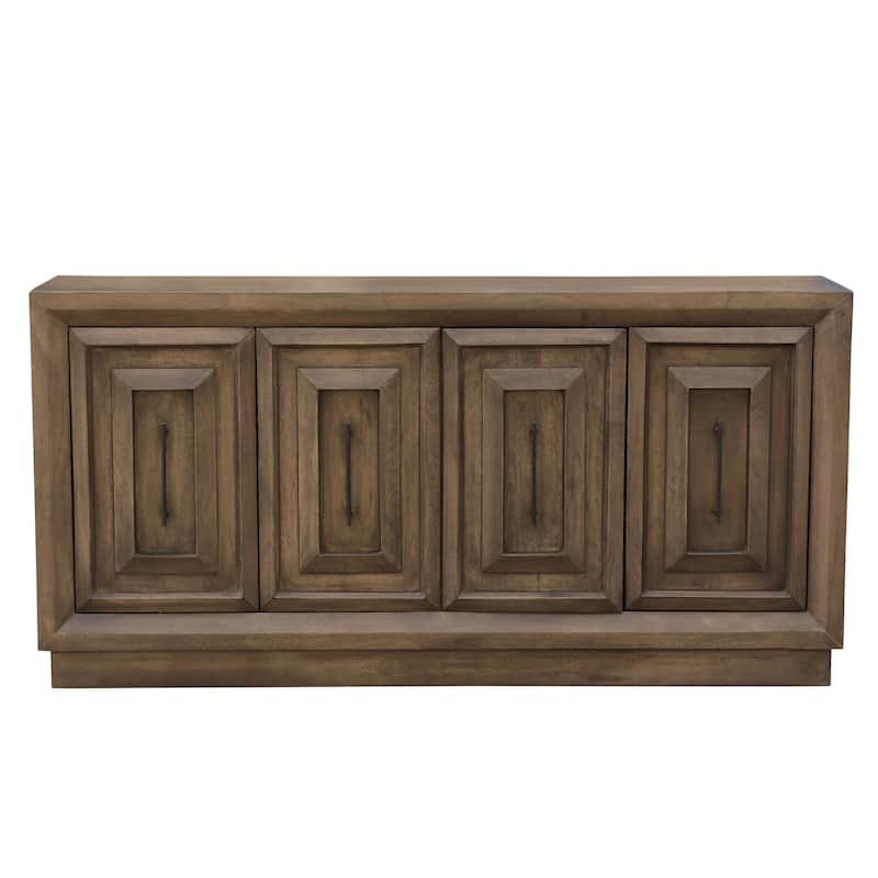 Carved Solid Wood Sideboard with 4 Doors - Brown