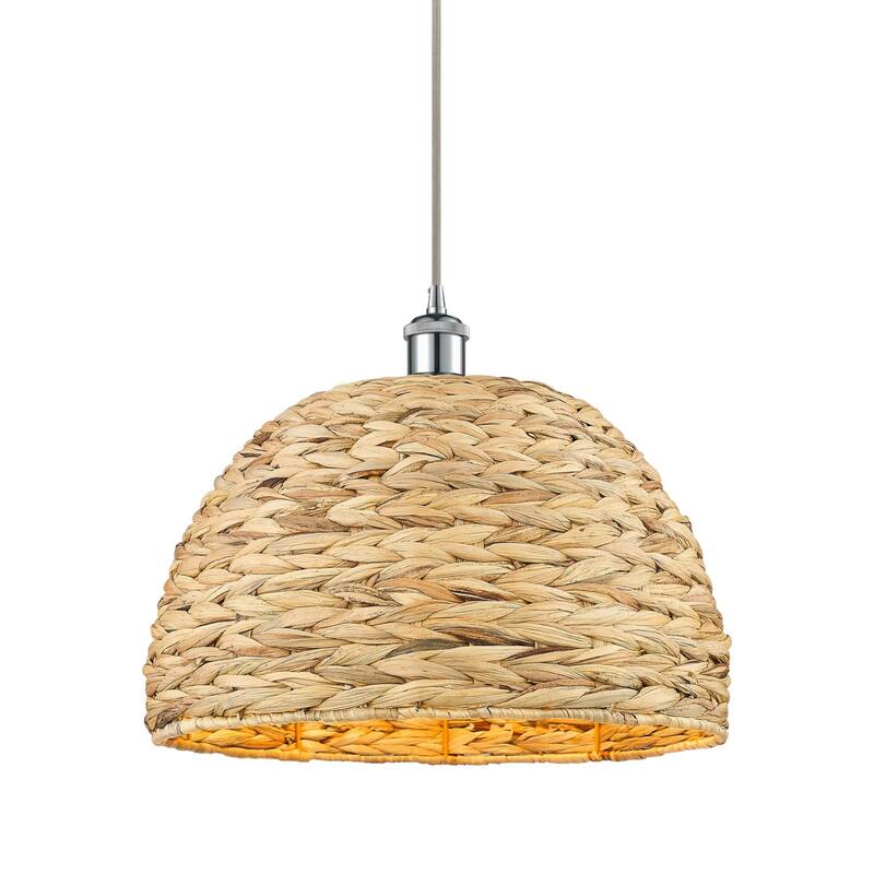 Innovations Lighting 516-1P-13-16 Woven Rattan Pendant Woven Rattan - Polished Chrome / Natural