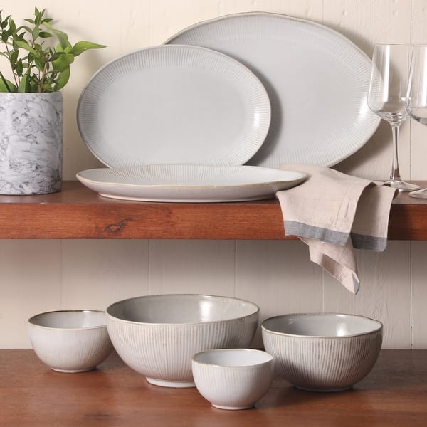 Gibson Elite Sandy Pines 4 Piece Nesting Bowl Set, 4", 5.5", 7" & 9" Round Stoneware Reactive Glaze Finish, Prep & Serving Bowls - White
