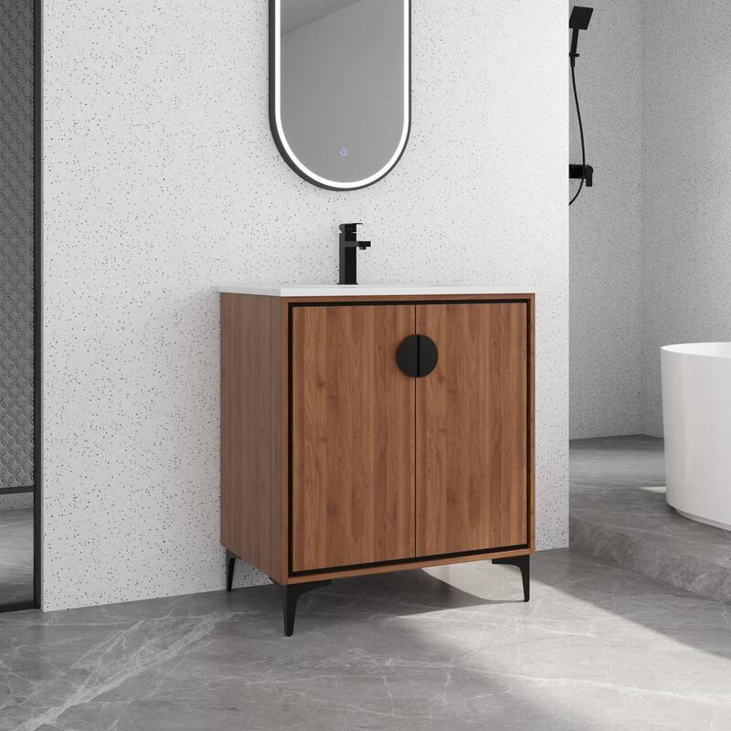 Bathroom Vanity With Sink In 24/30 Inch, Freestanding Bathroom Vanity With Soft Close Door and Adjustable Shelf