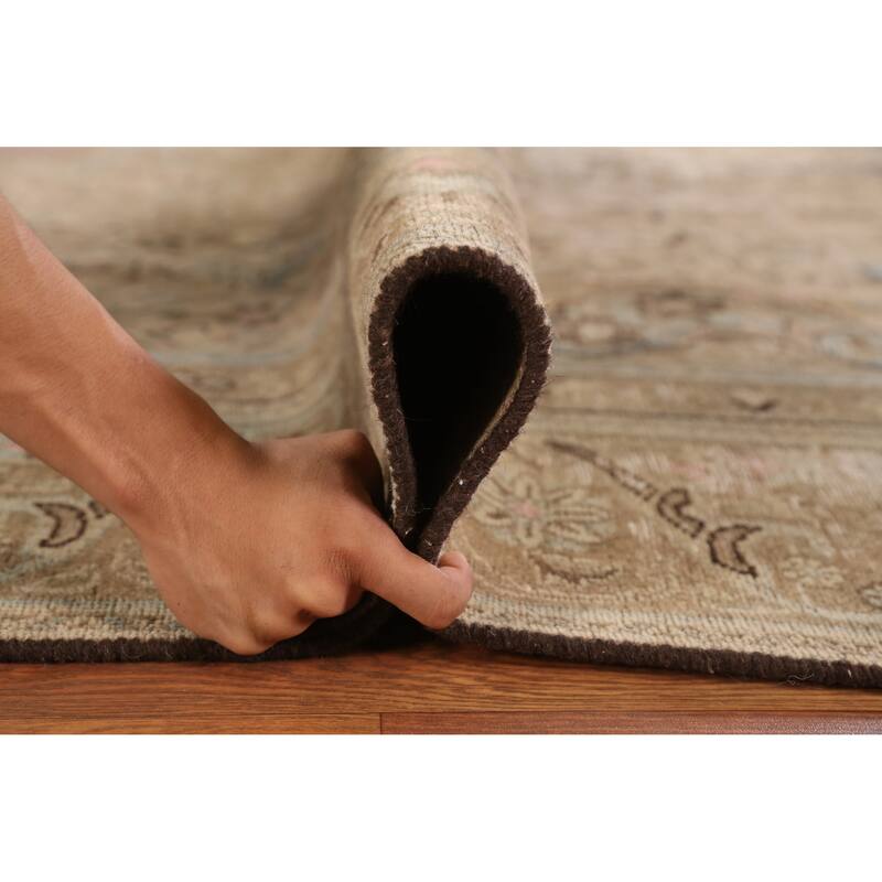 Hand Knotted Oriental 100% Wool Carpet Traditional Floral Brown Tabriz Area Rug - 11' 10'' X 8' 10''