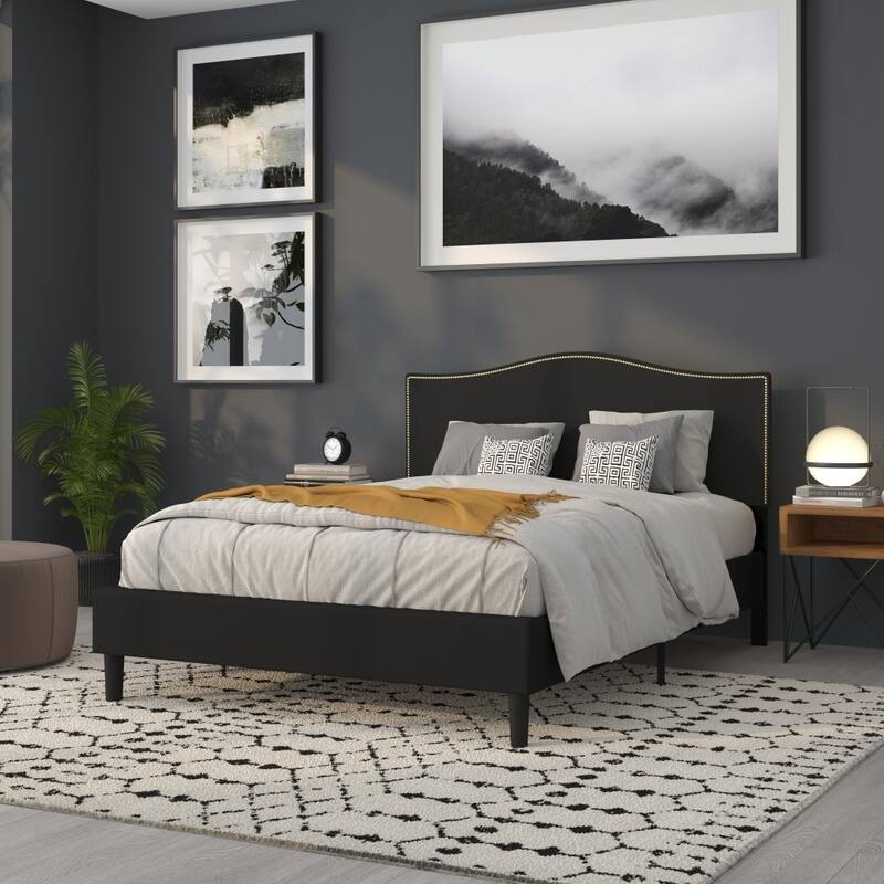 Arched Upholstered Headboard with Nailhead Trim