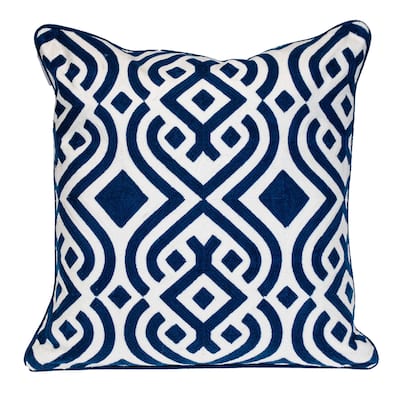 Stencil Striped Square Cotton Throw Pillow - 20" - Blue and White