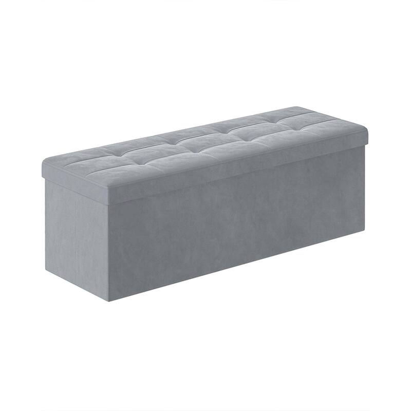 Velvet Padded Storage Ottoman Bench with Foldable Design and Hidden Compartment for Living Room or Bedroom - 15 x 43 x 15 Inches - Dove Grey