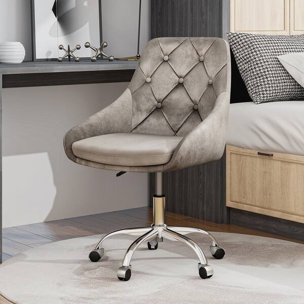 slide 2 of 18, Modern Velvet Fabric with Chrome Legs, Dining Chair, Office Chair, Lift Adjustment Grey