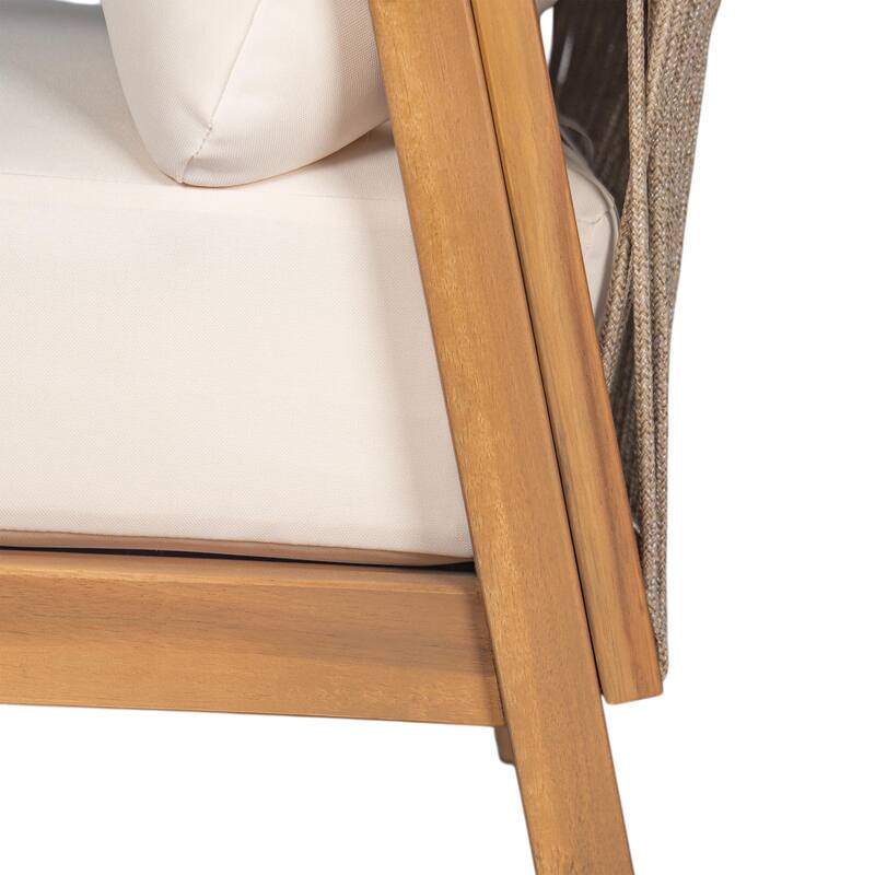 [Set of 2] 28" Outdoor Lounge Chair with Woven Backrest, Solid Wood Frame, Comfortable Cushions, and Curved Armrests