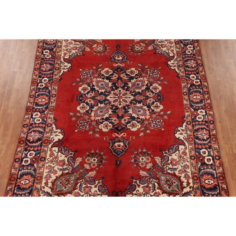 Red Heriz Persian Antique Area Rug Hand-Knotted Wool Carpet - 7'5" x 10'8"
