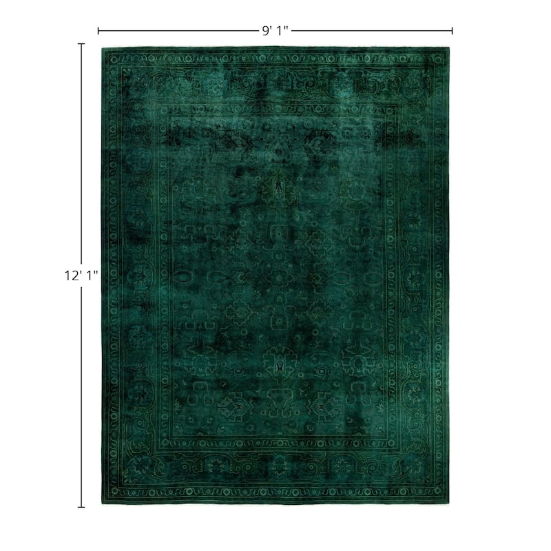 Overdyed One-of-a-Kind Hand-Knotted Area Rug - Green - 9' 1" x 12' 1"