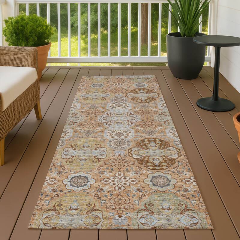 Machine Washable Indoor/ Outdoor Traditional Tracey Chantille Rug - Copper - 2'3" x 7'6"