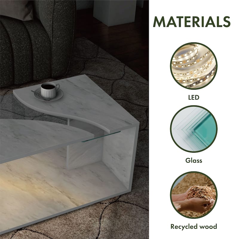 Kobe Modern Faux Marble Veneer Coffee Table with Shelf by Furniture of America