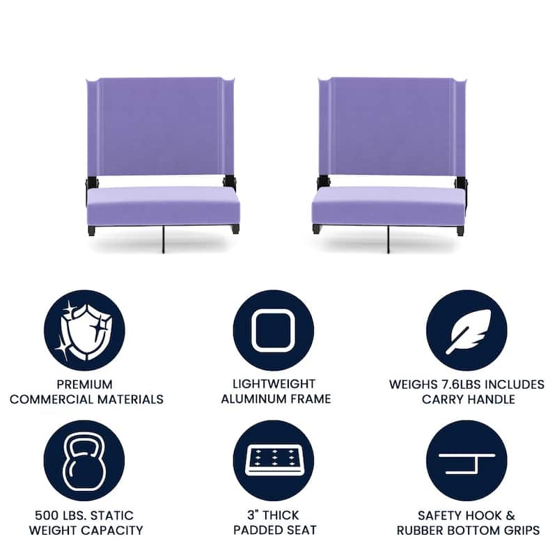 Padded Stadium Chairs with Handles and Bleacher Hooks (Set of 2) - 14"D x 18"W x 18"H