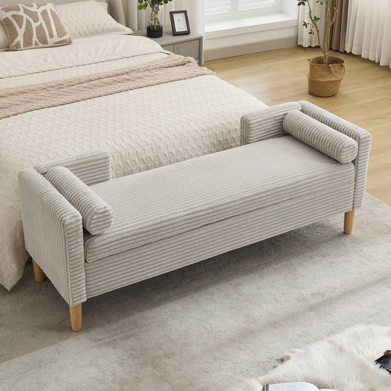 65.4"W End of Bed Storage Bench,Modern Ottoman Bench with Arms and Pillows