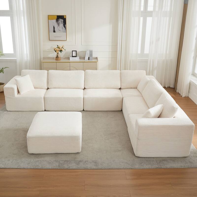 Couch Modular Sectional Sofa with Plush Corduroy No Assembly Required
