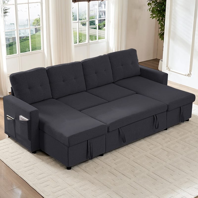 98"W 4-Seater Modular Sleeper Sofa Bed with Storage Chaise,U-shaped Sofa with Pull-out Bed