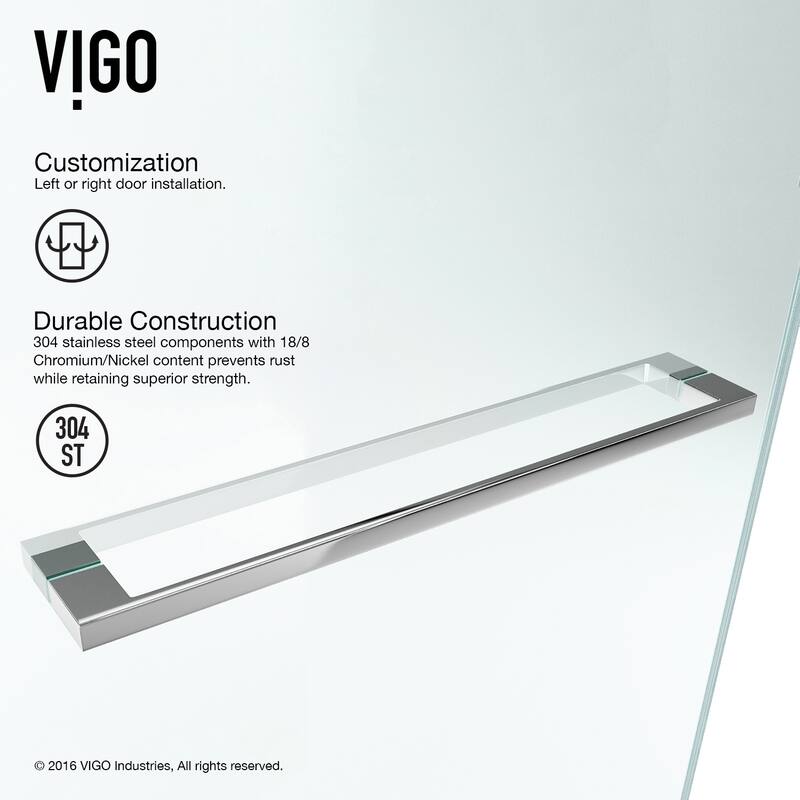 VIGO Rialto 34" W x 58" H Frameless Hinged Tub Door in Matte Black