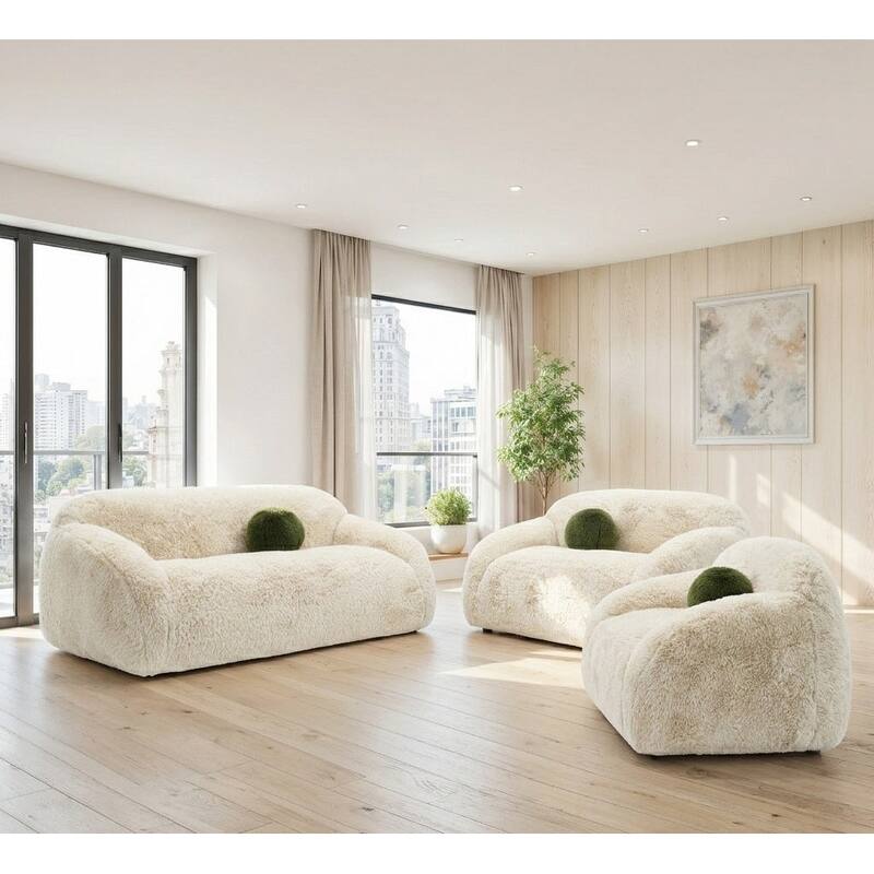 Sand Finish Elegant Living Room Sofa Set with Ball Pillows