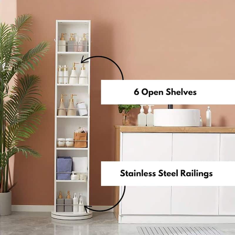 Rotating Storage Cabinet Full-Length Mirror 360-Degree Swivel - 66 5/8''H x 12''L x 14.4'' base diameter