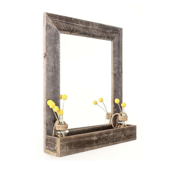 Rustic Weathered Gray Reclaimed Wood Plank Mirror With Shelf Rustic Weathered Gray Reclaimed Wood Plank Mirror With Shelf