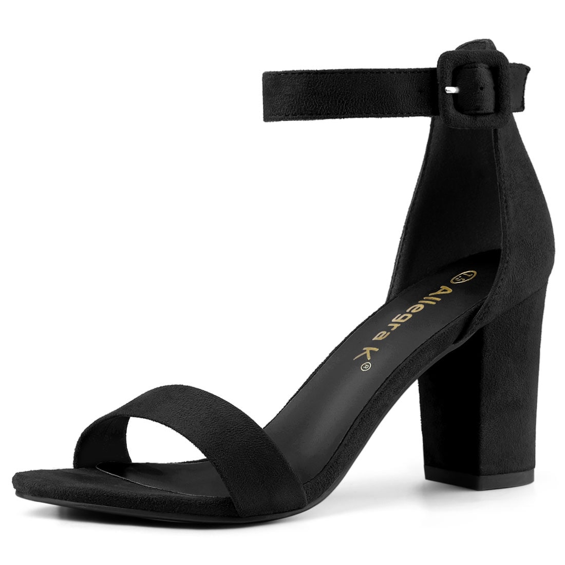 chunky black heels with ankle strap