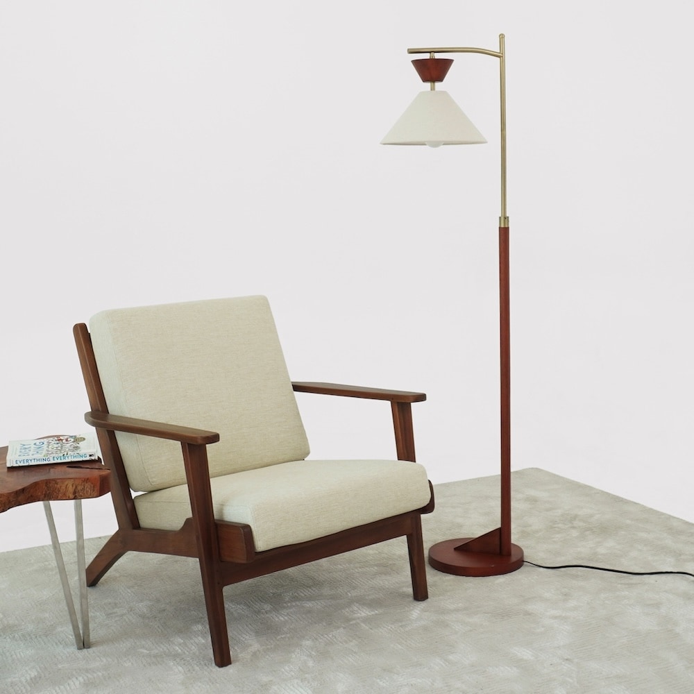 Alexis Mid-Century Modern Wooden Floor Lamp with Linen Shade