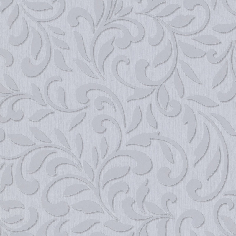 Galerie Wallcoverings Leafy Scroll Damask Vinyl on Non-woven Metallic Wallpaper Roll - 33 feet x 21 inches - Grey/Silver