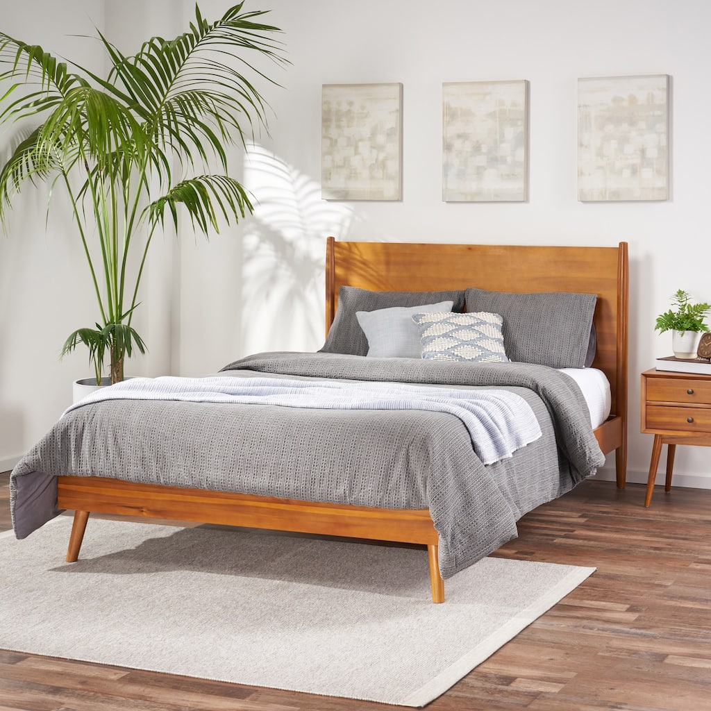 OkiOki Mid-century Acacia Wood Bed