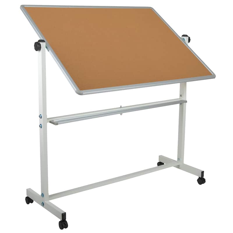 Reversible Mobile Cork Bulletin & White Board with Pen Tray