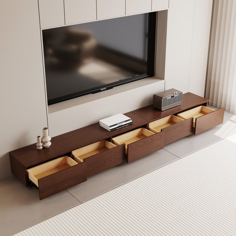 Mid Century Modern TV Stands,Brown Solid Wood Media Console with 3-6 Drawers