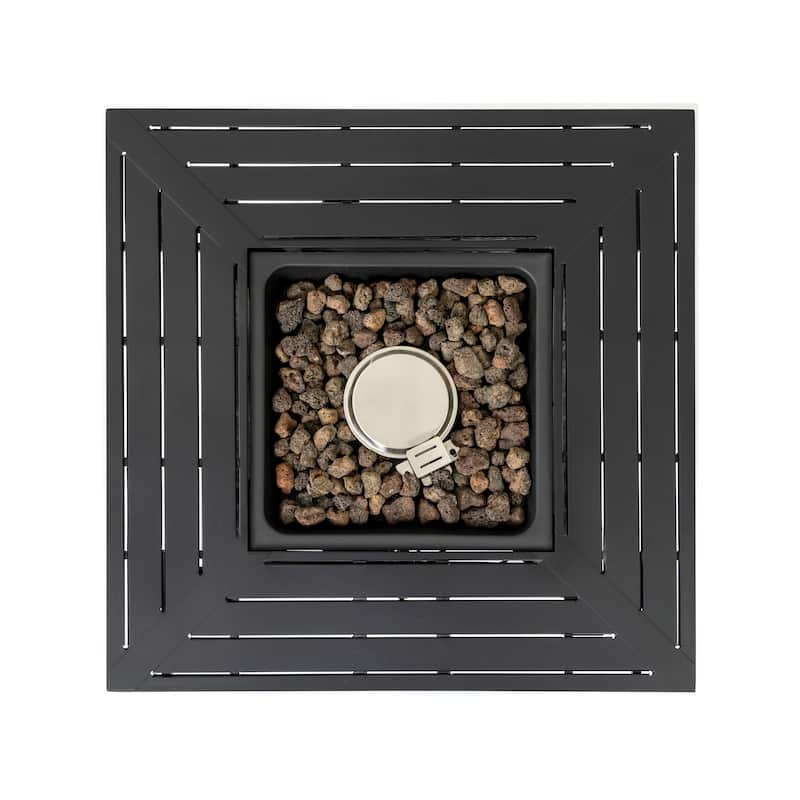 Anmytek Propane Fire Pit Table Outdoor Wicker Style Patio Heater with Lava Rocks Black Backyard Deck