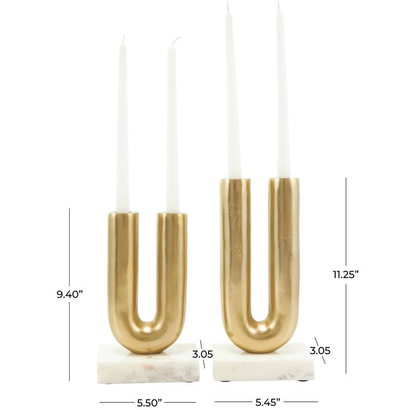 Gold or Black Aluminum U-Shaped Geometric Candle Holder with Marble Bases (Set of 2)